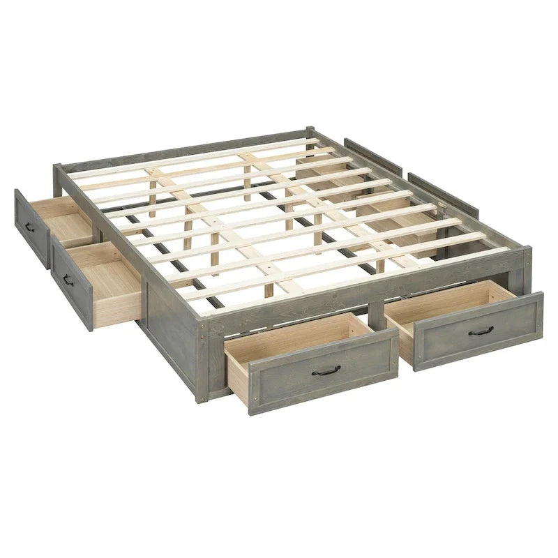Letto a piattaforma Queen Size con 6 cassetti portaoggetti, bianco anticato