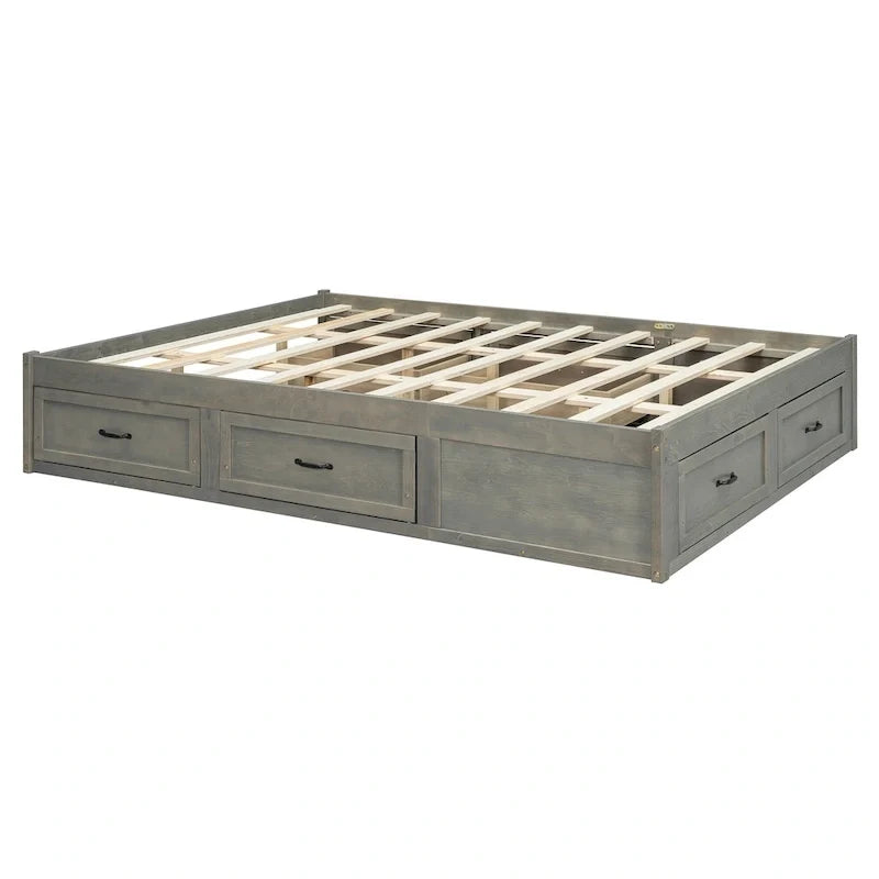 Letto a piattaforma Queen Size con 6 cassetti portaoggetti, bianco anticato