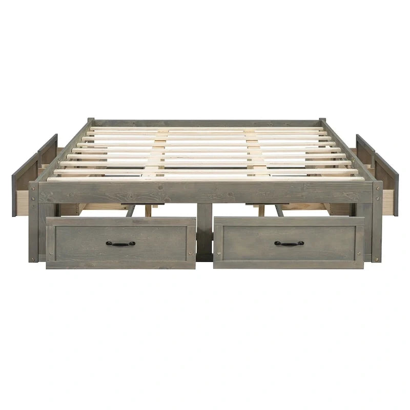 Letto a piattaforma Queen Size con 6 cassetti portaoggetti, bianco anticato