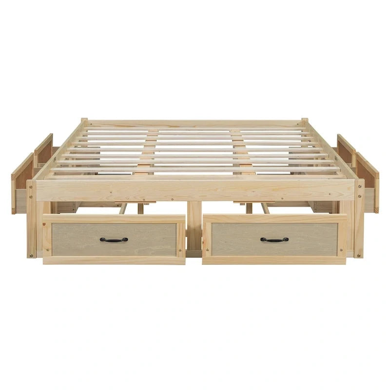Letto a piattaforma Queen Size con 6 cassetti portaoggetti, bianco anticato