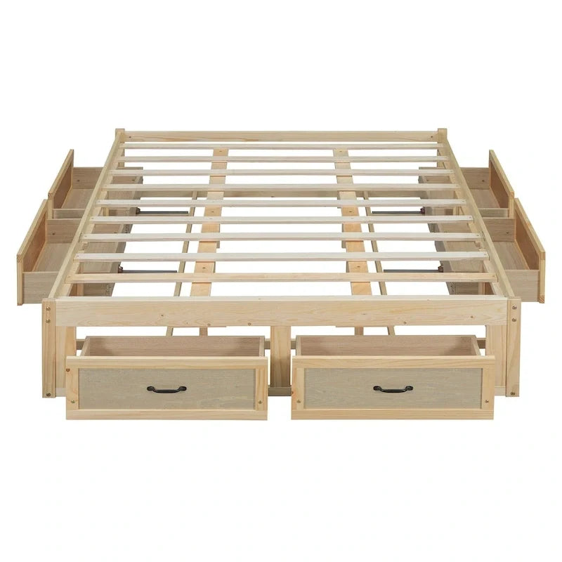 Letto a piattaforma Queen Size con 6 cassetti portaoggetti, bianco anticato