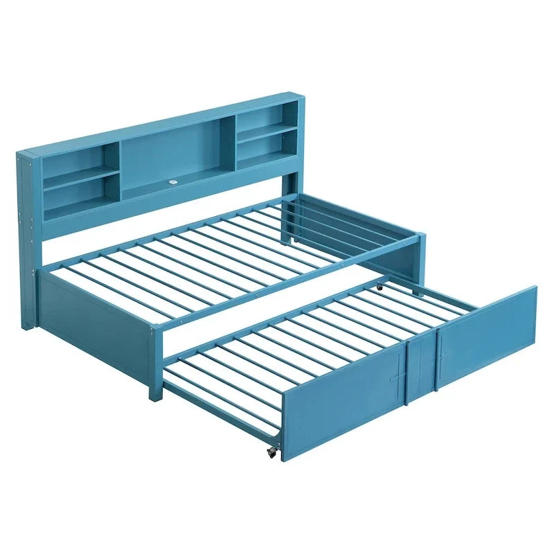 Letto a giorno in metallo matrimoniale con rotelle matrimoniali, mensole portaoggetti, porte USB