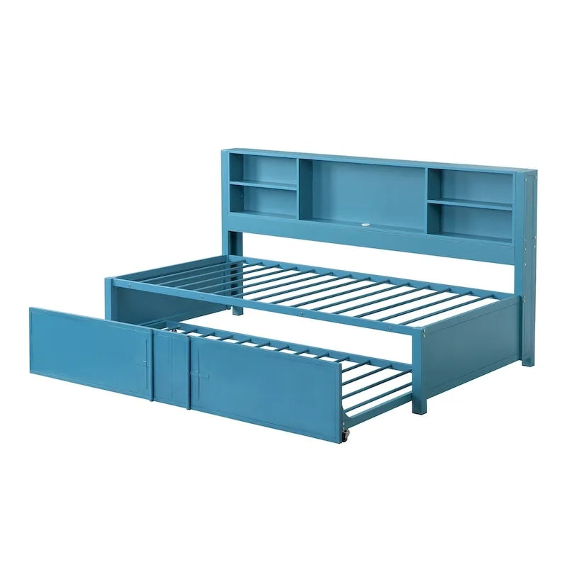 Letto a giorno in metallo matrimoniale con rotelle matrimoniali, mensole portaoggetti, porte USB