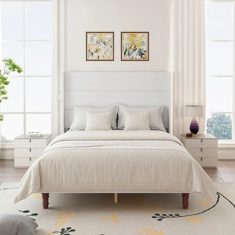 Lit plateforme Queen avec tête de lit haute et dossier confortable