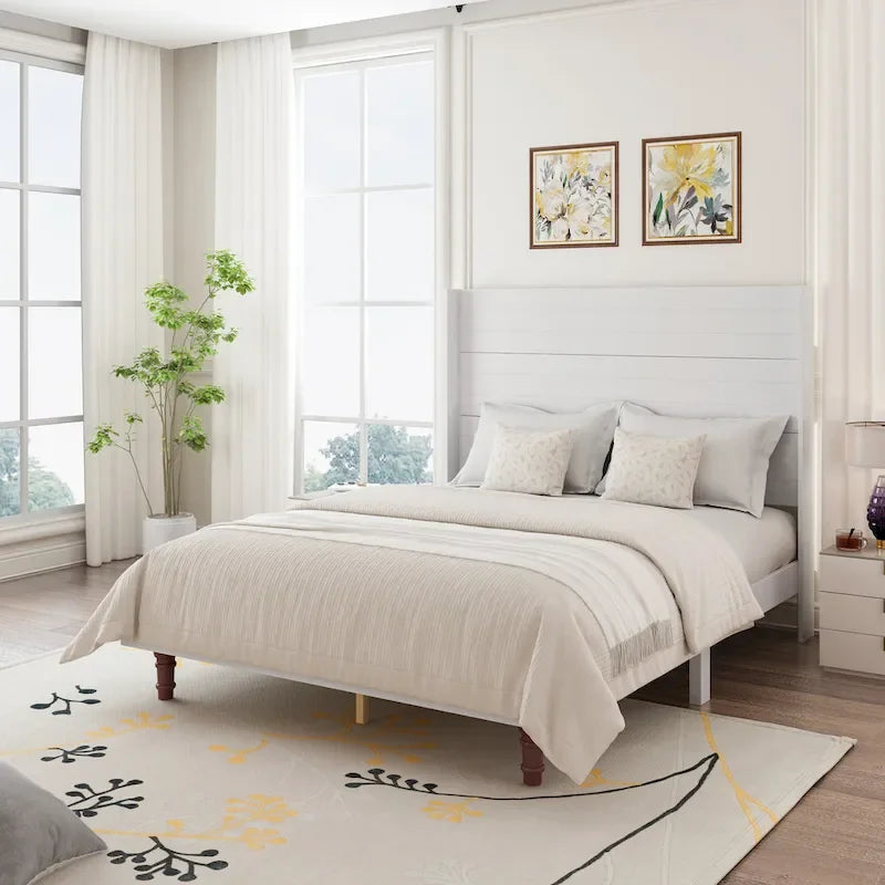 Lit plateforme Queen avec tête de lit haute et dossier confortable