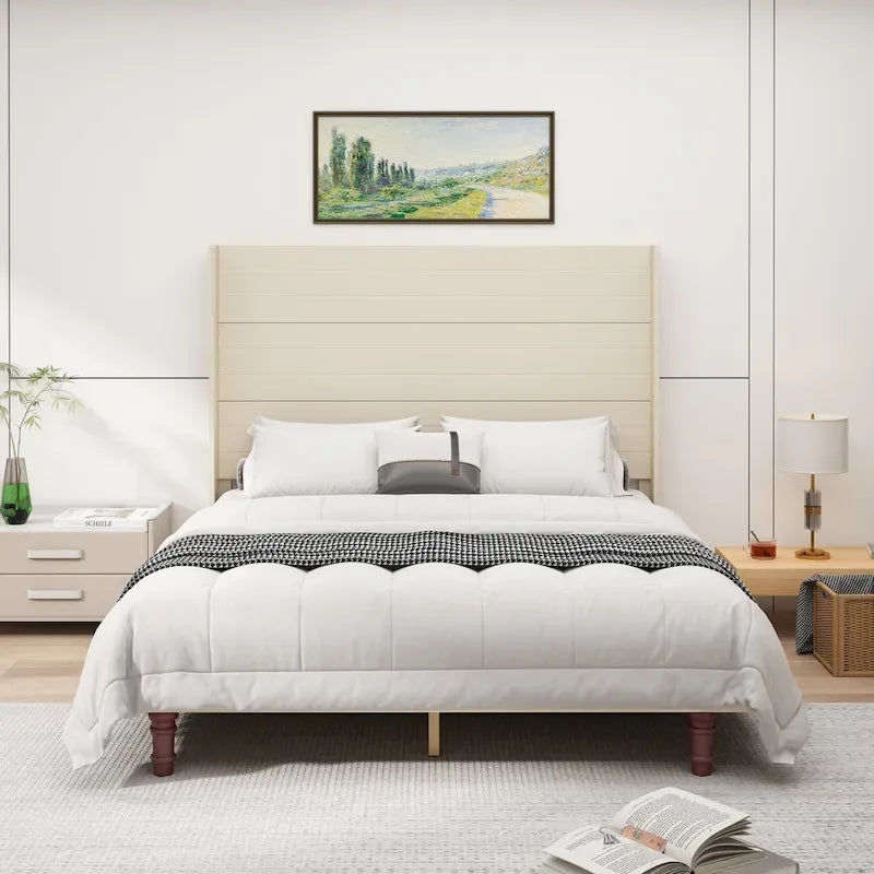 Lit plateforme Queen avec tête de lit haute et dossier confortable