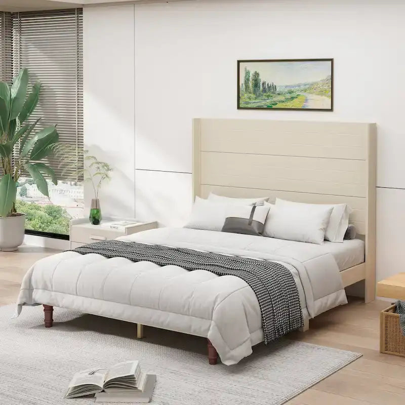 Lit plateforme Queen avec tête de lit haute et dossier confortable
