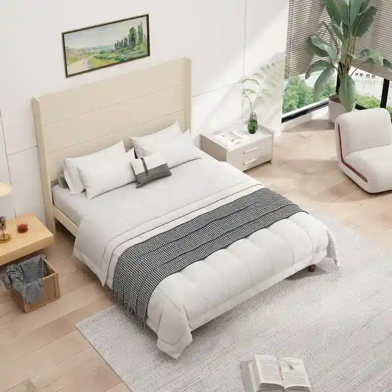Lit plateforme Queen avec tête de lit haute et dossier confortable