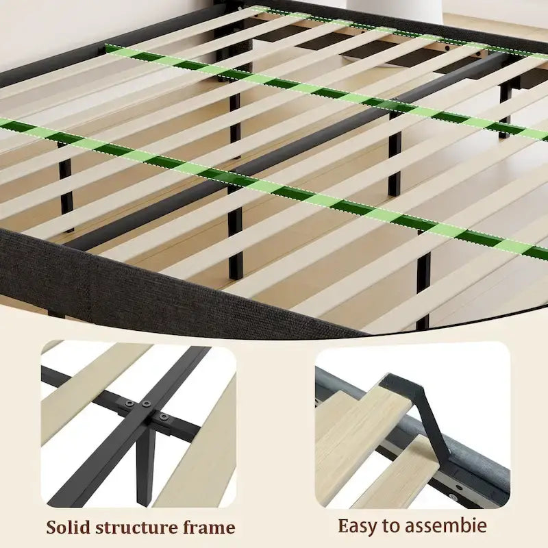 Lit plateforme King avec tête de lit de chargement, lumières RVB et ports USB 20W