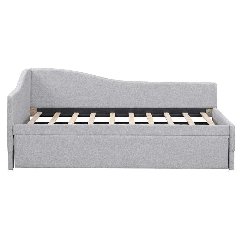 Lit de repos capitonné en forme de L, format simple, avec lit gigogne escamotable