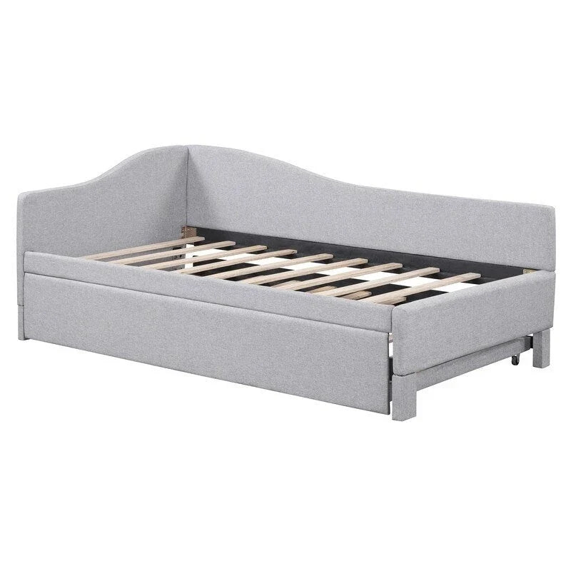 Lit de repos capitonné en forme de L, format simple, avec lit gigogne escamotable