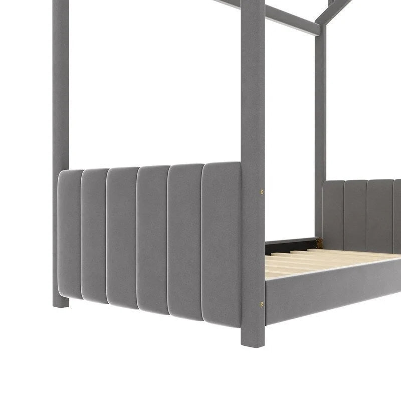 Lit cabane en velours pour lit jumeau, lit au sol en bois