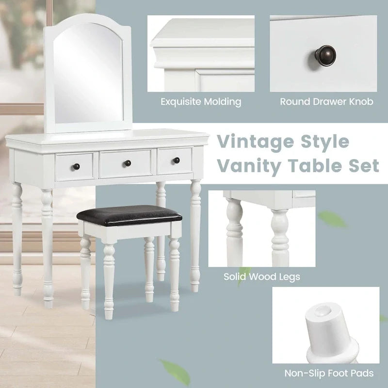 Costway Coiffeuse avec Tabouret Rembourré et 3 Grands Tiroirs - Voir Détails