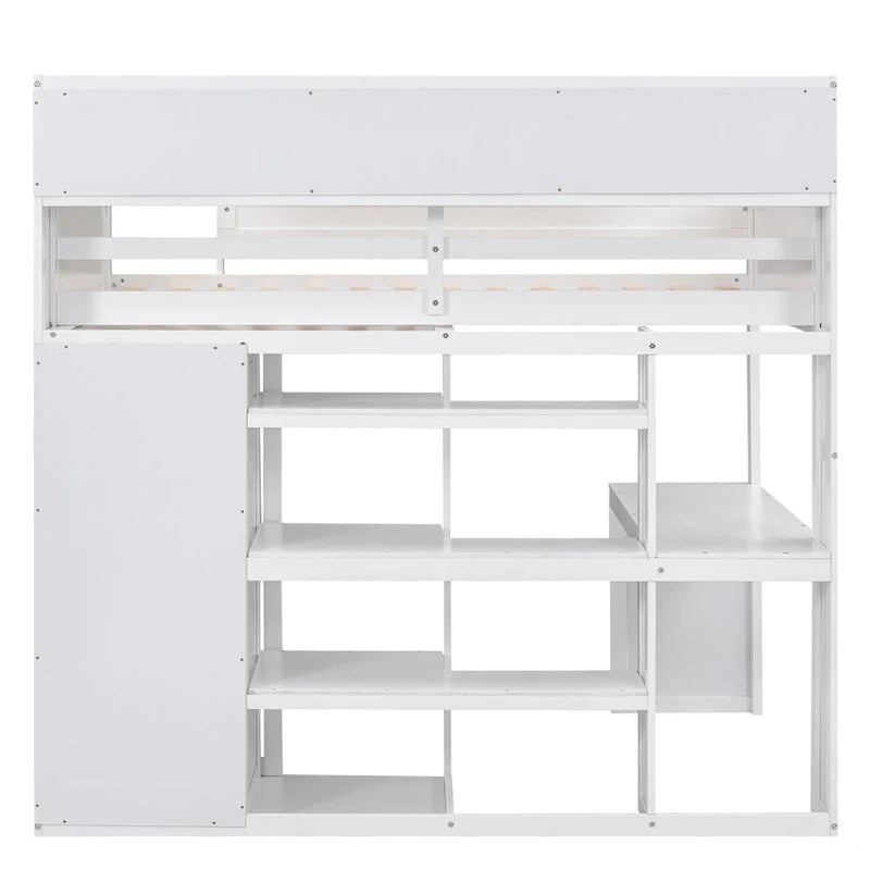Twin Loft Bed w/Storage Shelves, Under-Bed Desk, Wooden Bed Frames