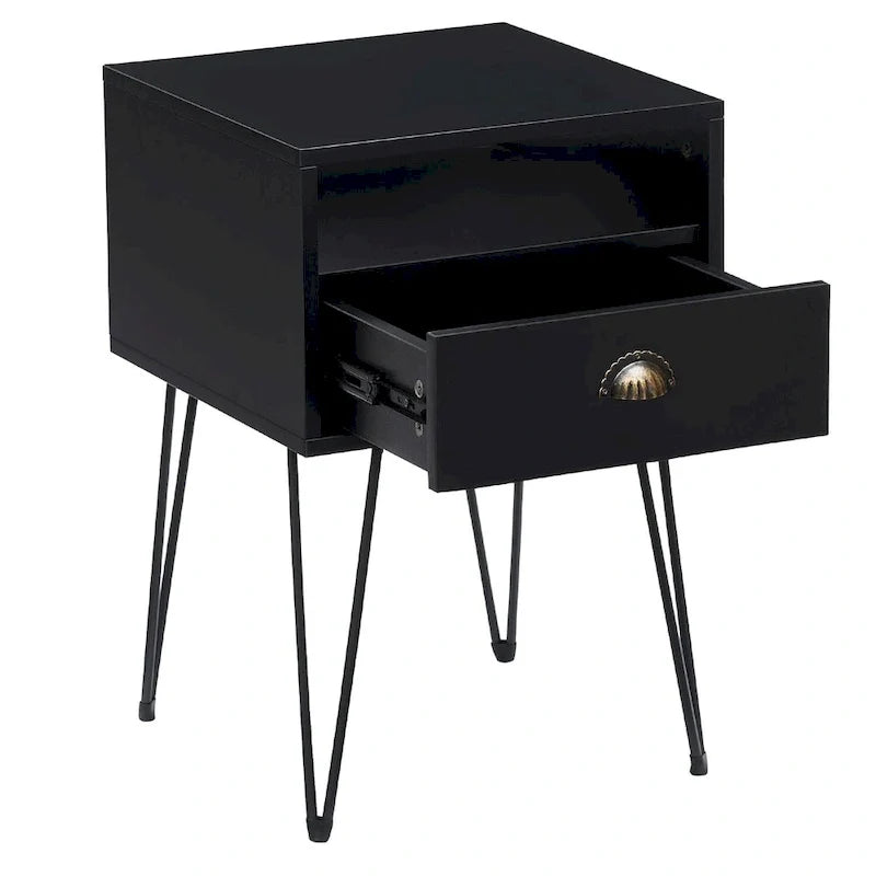 Tables de chevet modernes avec tiroir et pieds épingles, marron/bleu/noir/jaune, quatre options