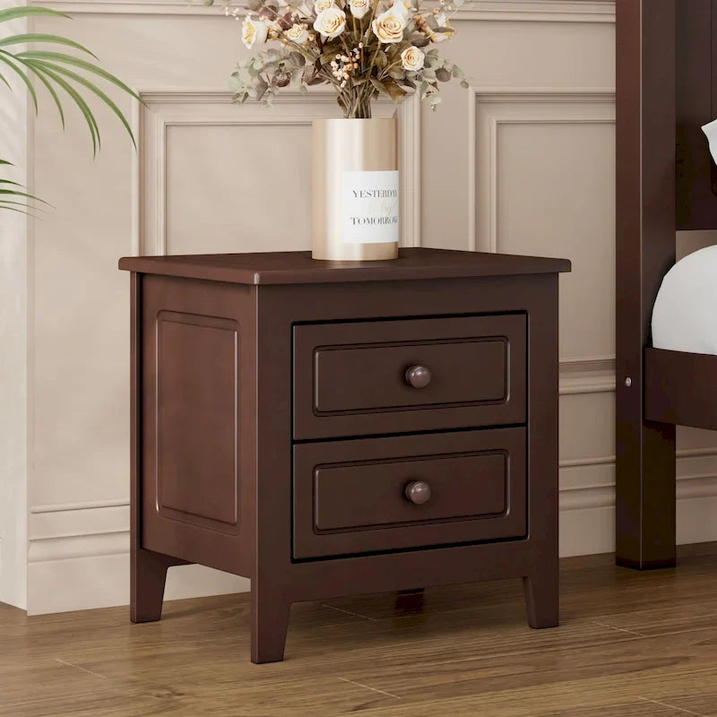 Comodino Roomfitters a 2 cassetti per camera da letto, comodino retrò di metà secolo dal design classico