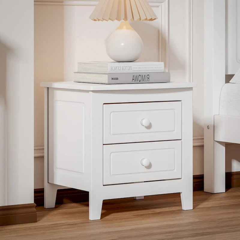 Comodino Roomfitters a 2 cassetti per camera da letto, comodino retrò di metà secolo dal design classico