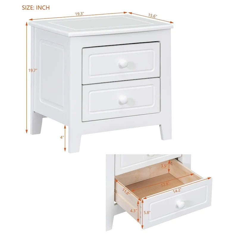 Comodino Roomfitters a 2 cassetti per camera da letto, comodino retrò di metà secolo dal design classico