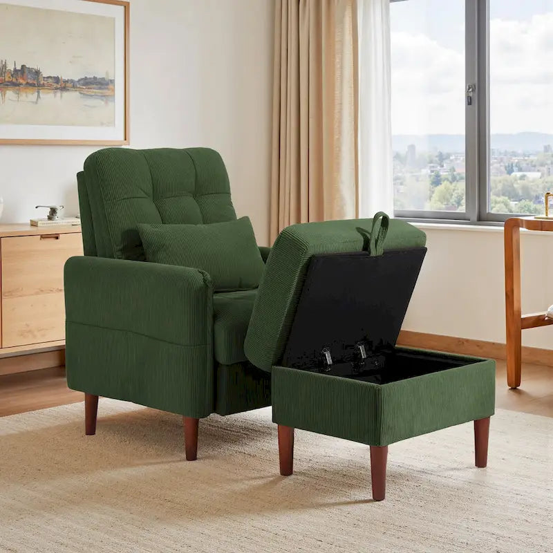 Fauteuil d'appoint rembourré à dossier réglable avec pouf de rangement