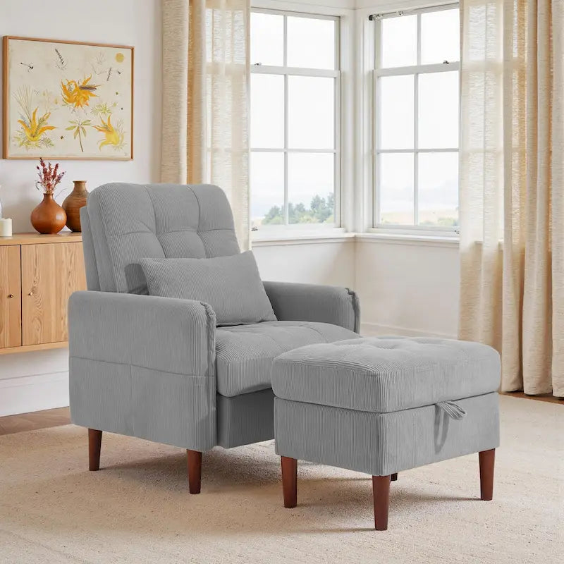 Fauteuil d'appoint rembourré à dossier réglable avec pouf de rangement