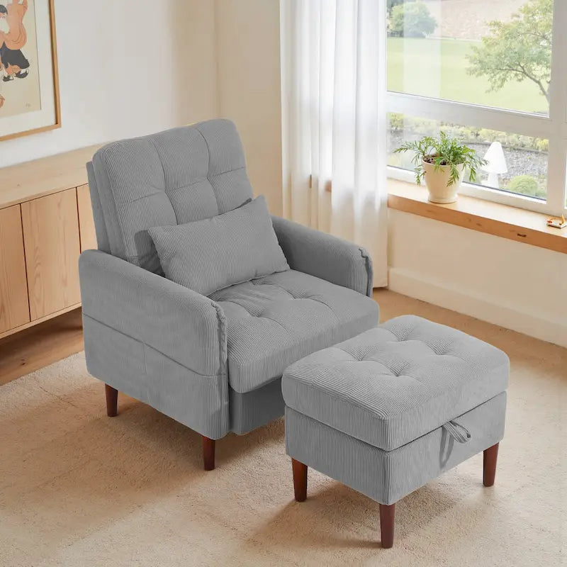 Fauteuil d'appoint rembourré à dossier réglable avec pouf de rangement