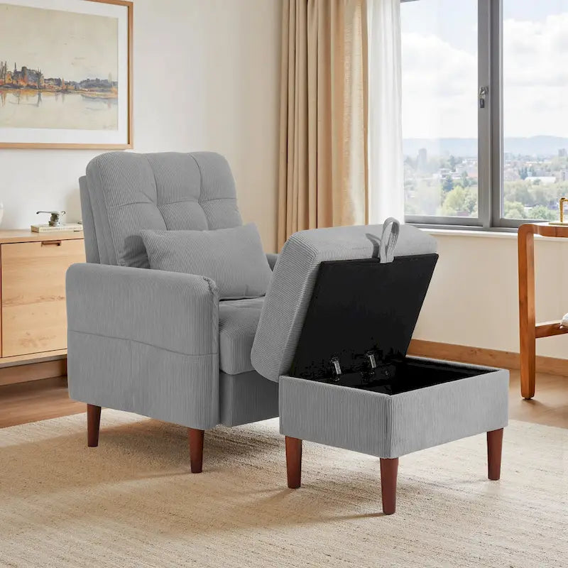 Fauteuil d'appoint rembourré à dossier réglable avec pouf de rangement