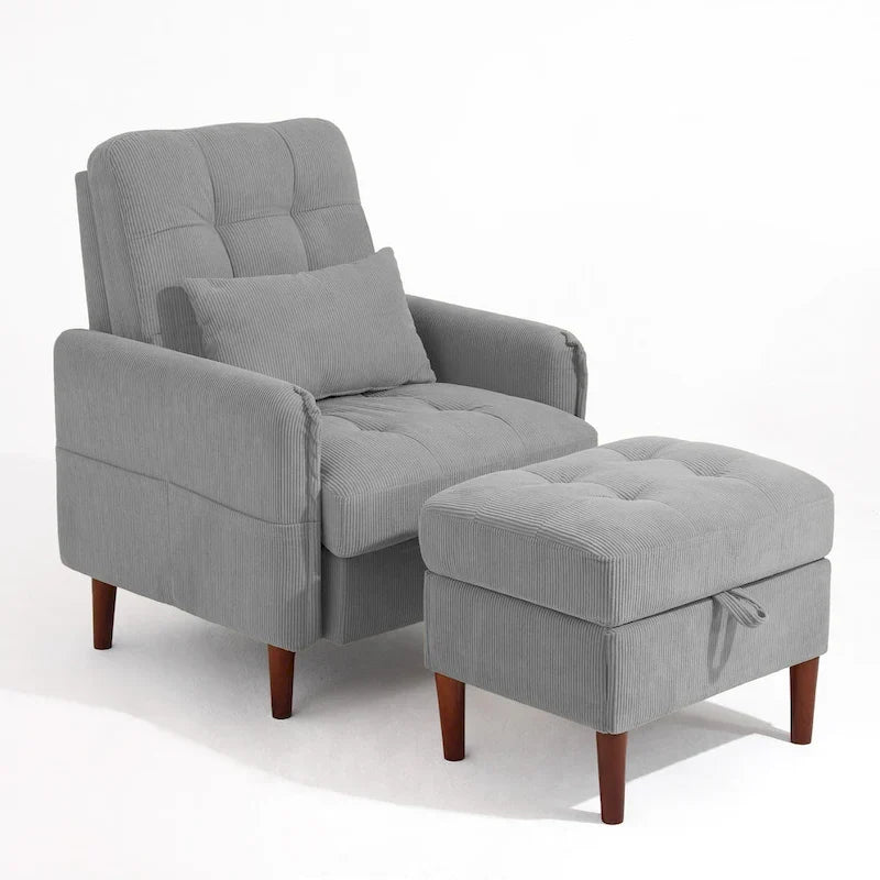 Fauteuil d'appoint rembourré à dossier réglable avec pouf de rangement
