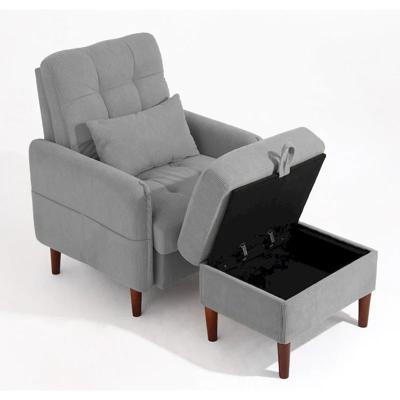 Fauteuil d'appoint rembourré à dossier réglable avec pouf de rangement