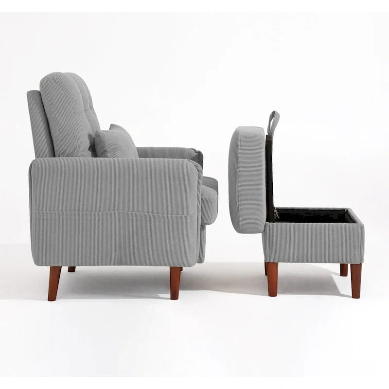 Fauteuil d'appoint rembourré à dossier réglable avec pouf de rangement