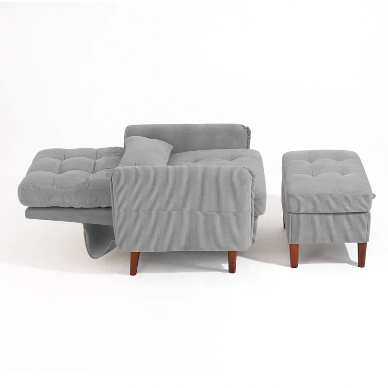Fauteuil d'appoint rembourré à dossier réglable avec pouf de rangement