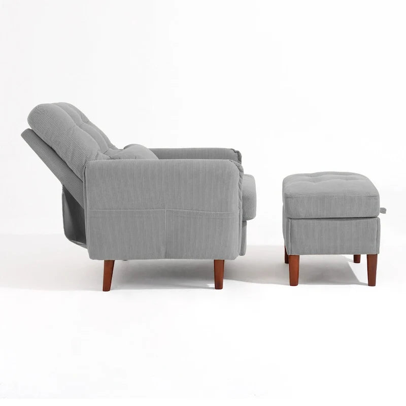Fauteuil d'appoint rembourré à dossier réglable avec pouf de rangement