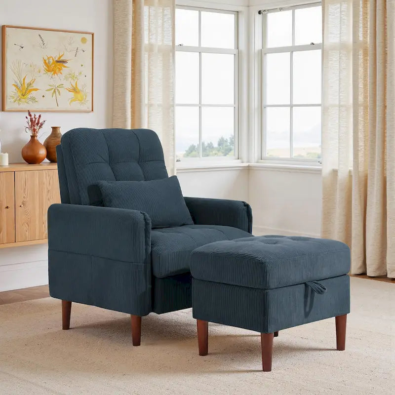 Fauteuil d'appoint rembourré à dossier réglable avec pouf de rangement
