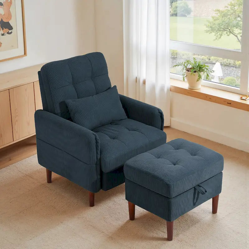 Fauteuil d'appoint rembourré à dossier réglable avec pouf de rangement