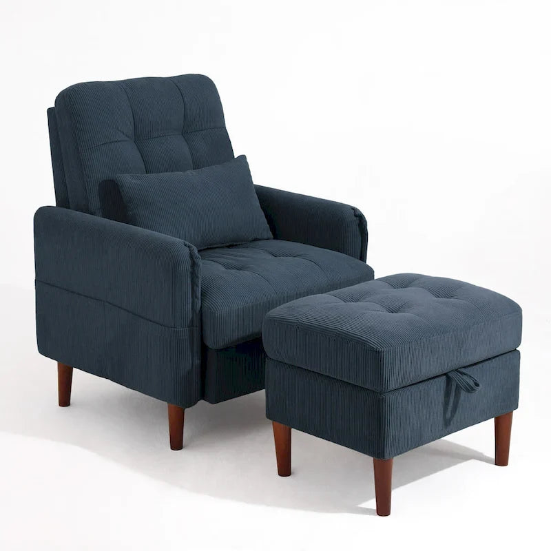 Fauteuil d'appoint rembourré à dossier réglable avec pouf de rangement