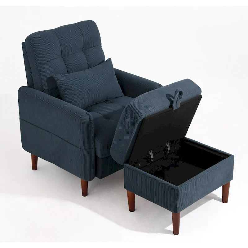 Fauteuil d'appoint rembourré à dossier réglable avec pouf de rangement