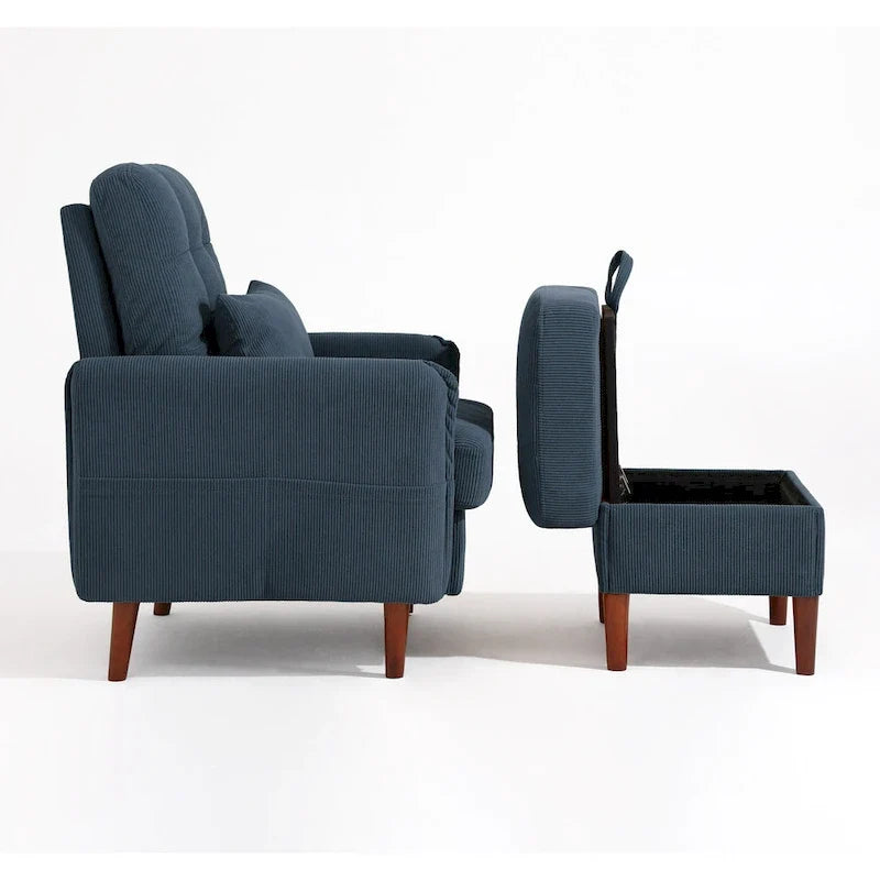 Fauteuil d'appoint rembourré à dossier réglable avec pouf de rangement
