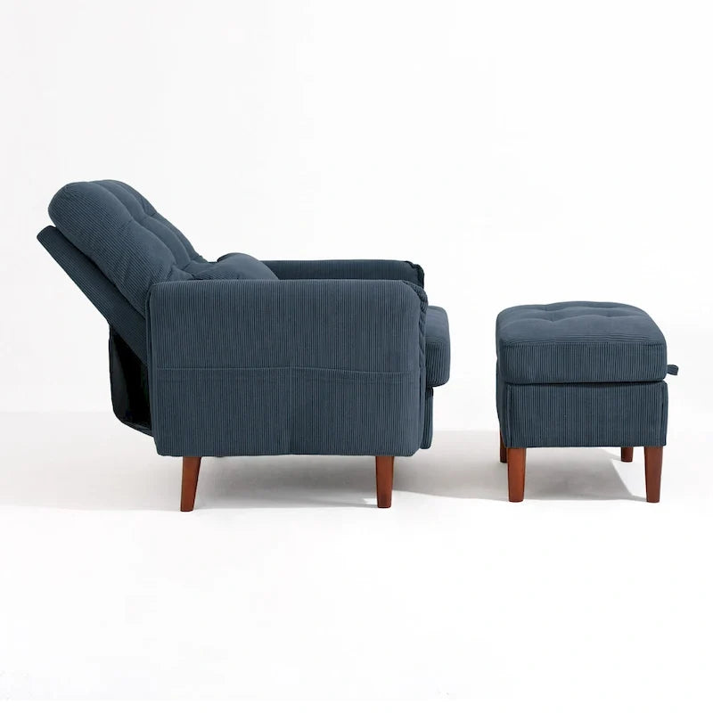 Fauteuil d'appoint rembourré à dossier réglable avec pouf de rangement