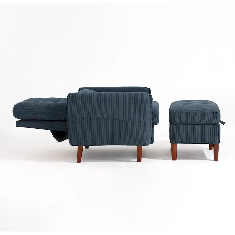 Fauteuil d'appoint rembourré à dossier réglable avec pouf de rangement