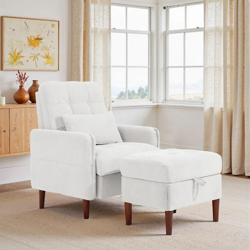Fauteuil d'appoint rembourré à dossier réglable avec pouf de rangement