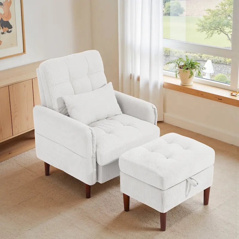 Fauteuil d'appoint rembourré à dossier réglable avec pouf de rangement
