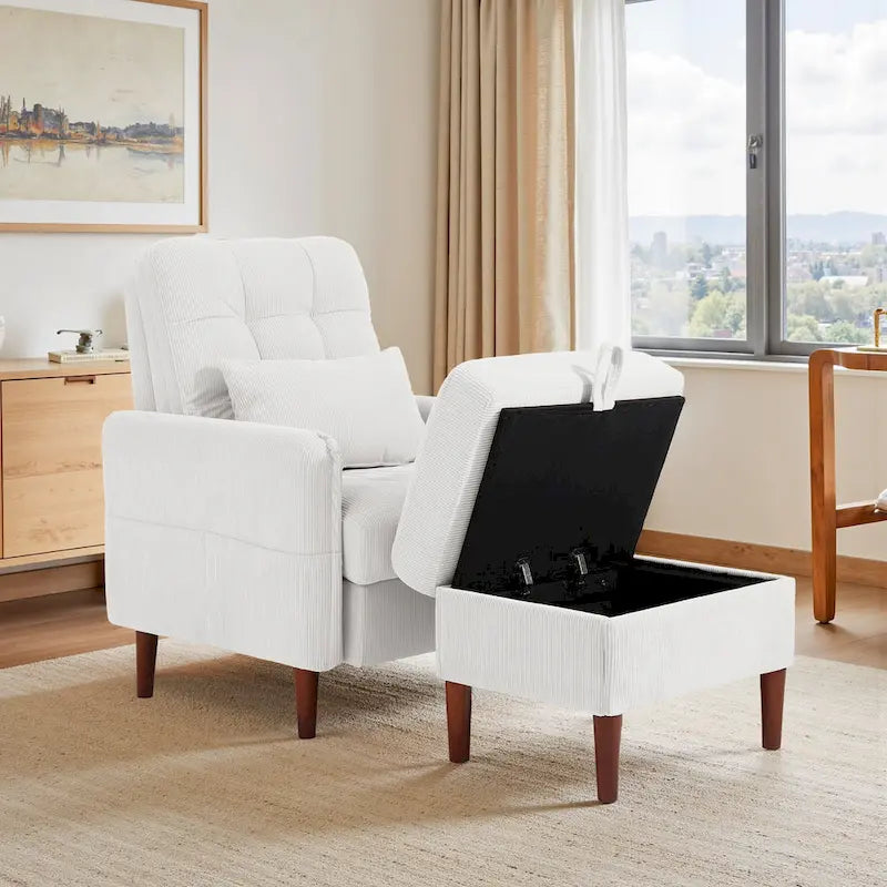 Fauteuil d'appoint rembourré à dossier réglable avec pouf de rangement