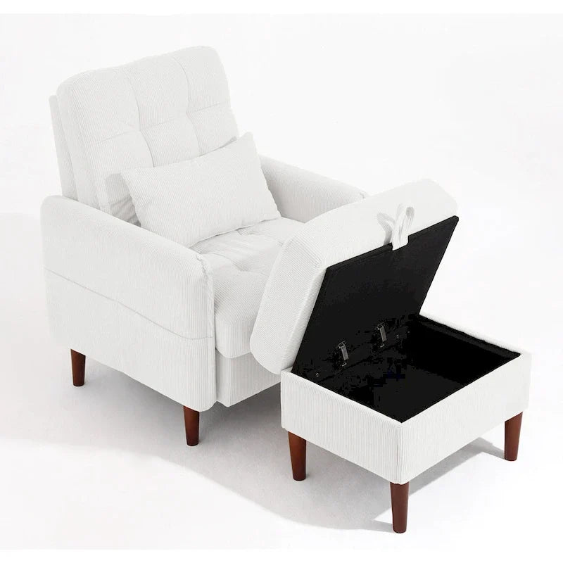 Fauteuil d'appoint rembourré à dossier réglable avec pouf de rangement