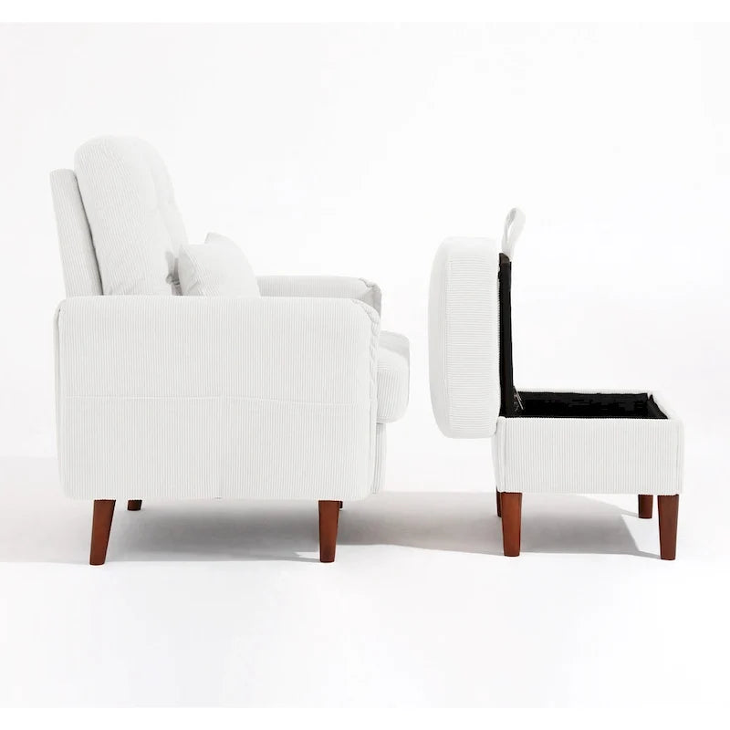 Fauteuil d'appoint rembourré à dossier réglable avec pouf de rangement