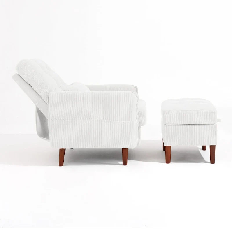 Fauteuil d'appoint rembourré à dossier réglable avec pouf de rangement