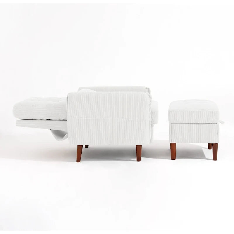 Fauteuil d'appoint rembourré à dossier réglable avec pouf de rangement