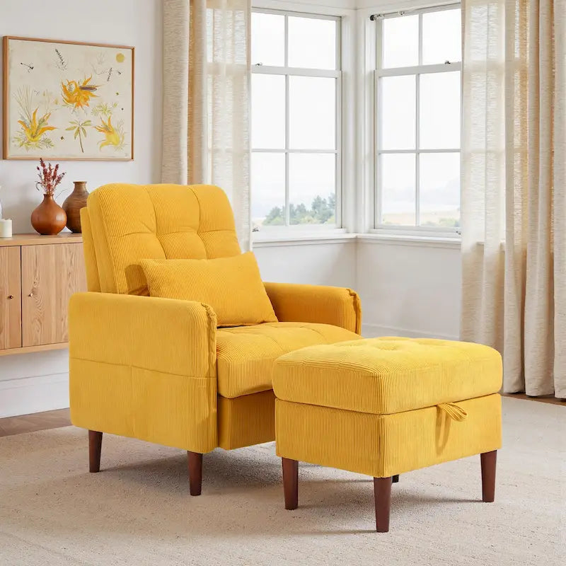 Fauteuil d'appoint rembourré à dossier réglable avec pouf de rangement