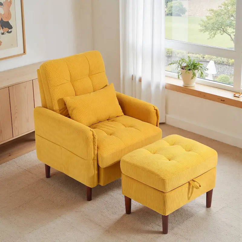 Fauteuil d'appoint rembourré à dossier réglable avec pouf de rangement