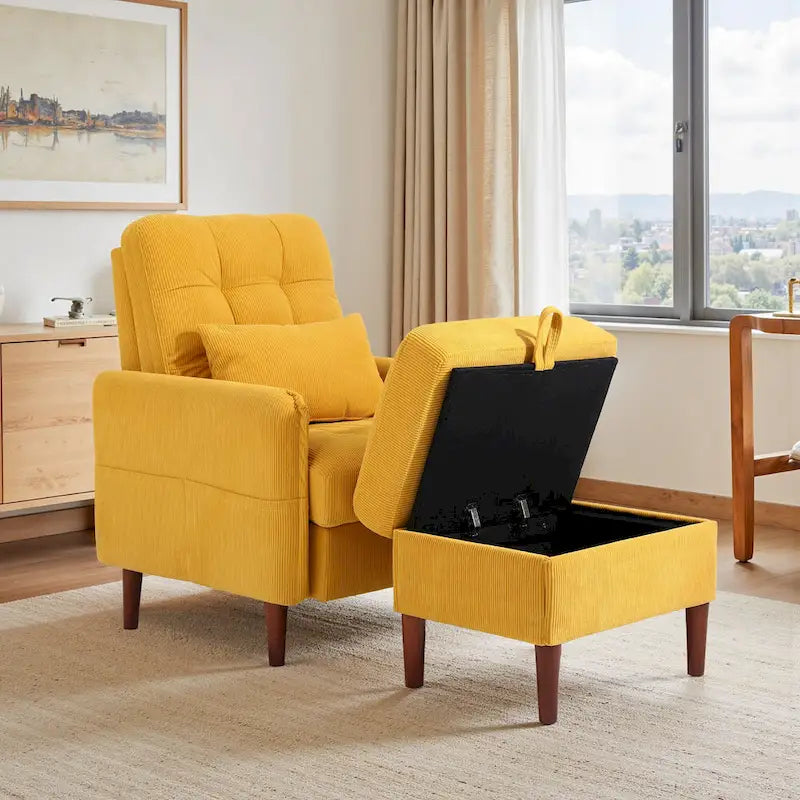 Fauteuil d'appoint rembourré à dossier réglable avec pouf de rangement