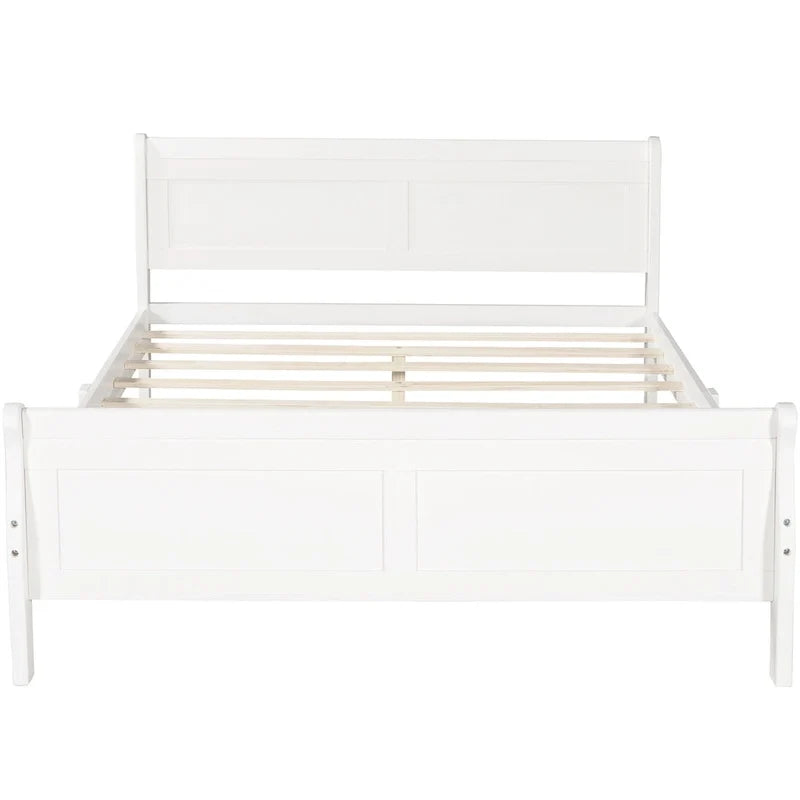Letto a piattaforma matrimoniale in legno con testiera e doghe in legno, bianco