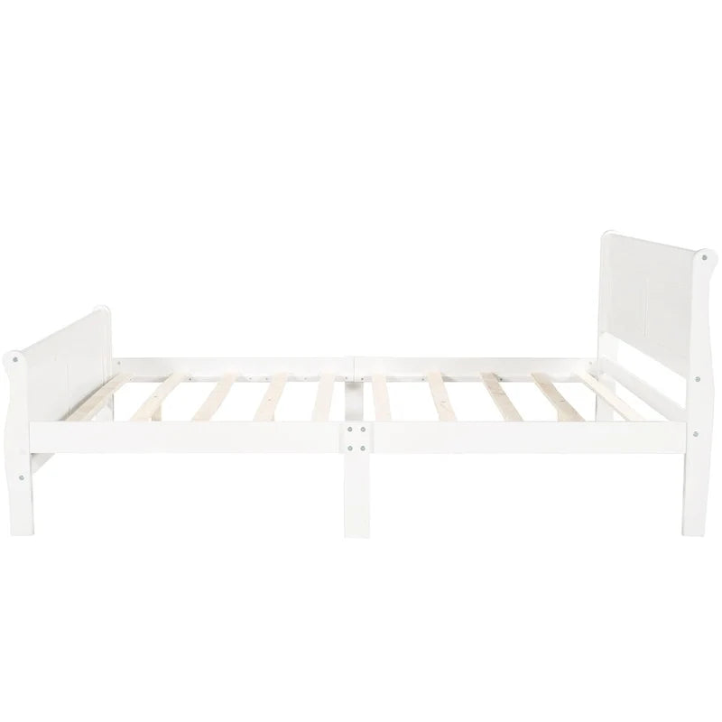 Letto a piattaforma matrimoniale in legno con testiera e doghe in legno, bianco